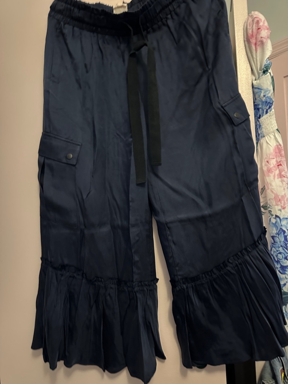 cinq a sept Navy Wide-Leg Ruffle-Hem Pants